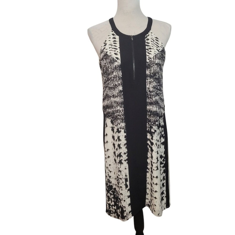BCBG‎ MaxAzria Ava Black / White Combo Print Dress Front Zip Small